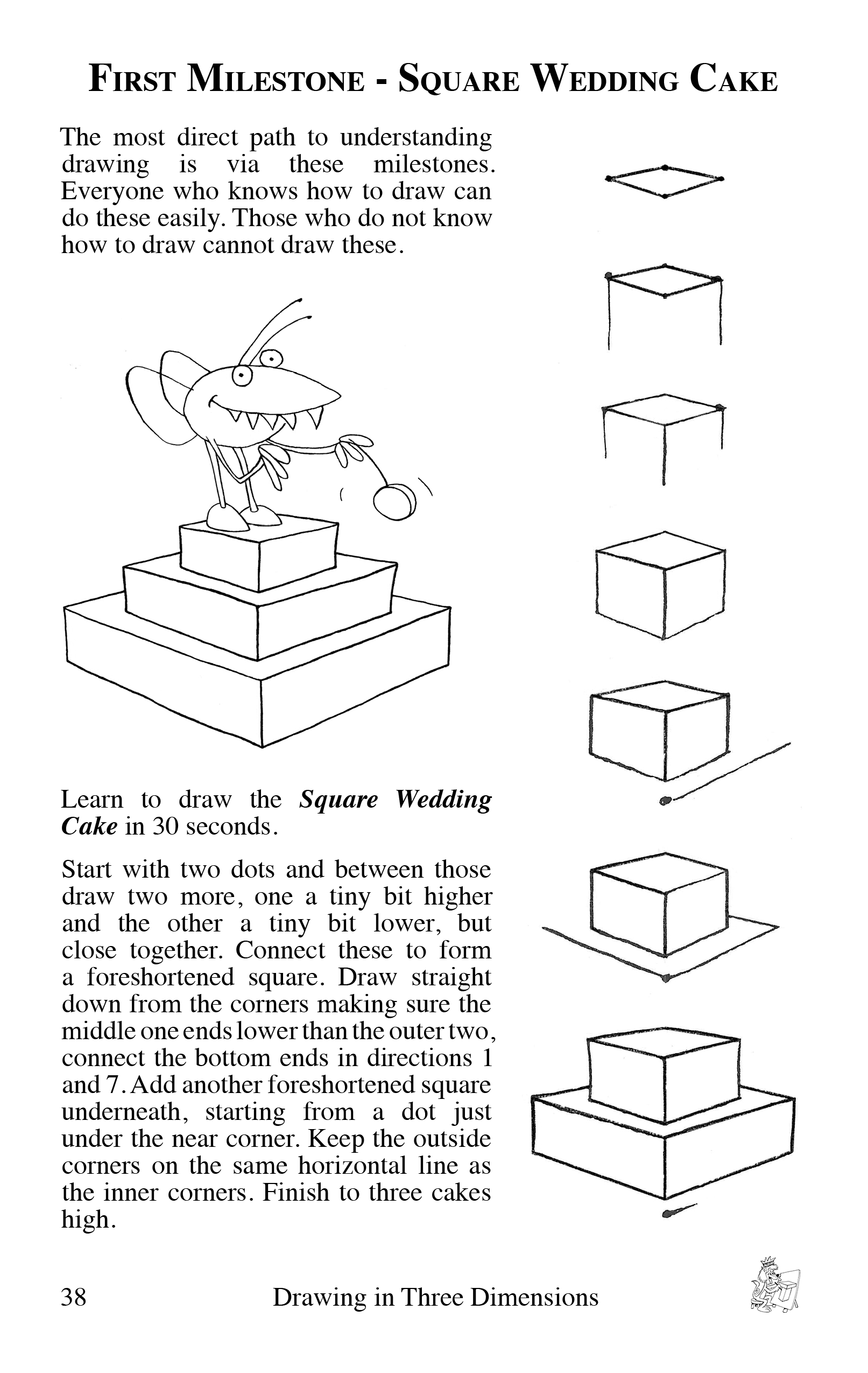Square Wedding Cake milestone sample page from the book Drawing in Three Dimensions by Bruce McIntyre