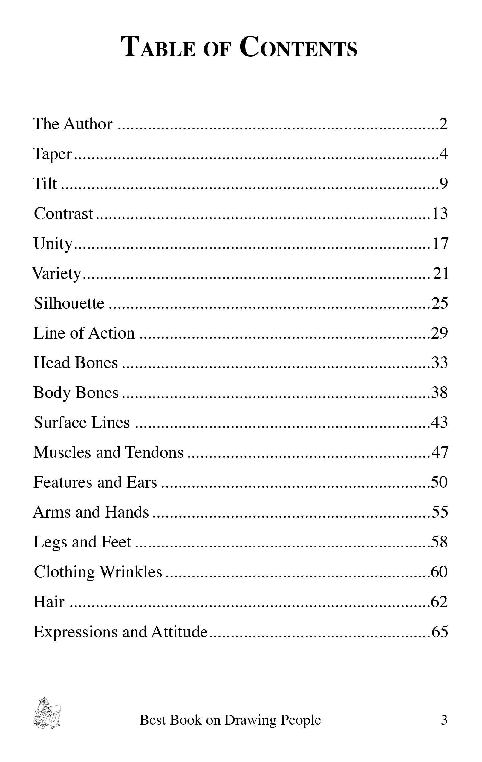 Table of Contents sample page from the book Best Book on Drawing People by Bruce McIntyre