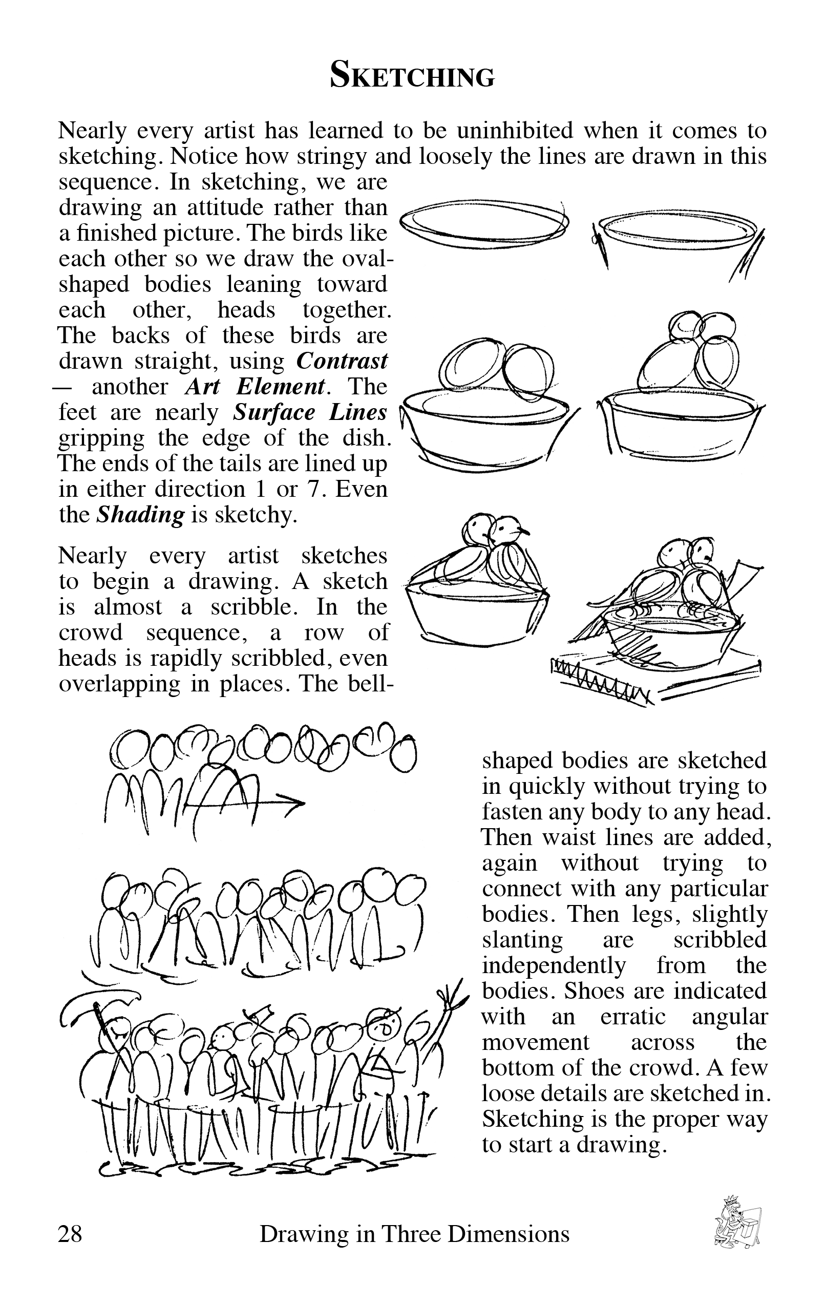 Sketching sample page from the book Drawing in Three Dimensions by Bruce McIntyre