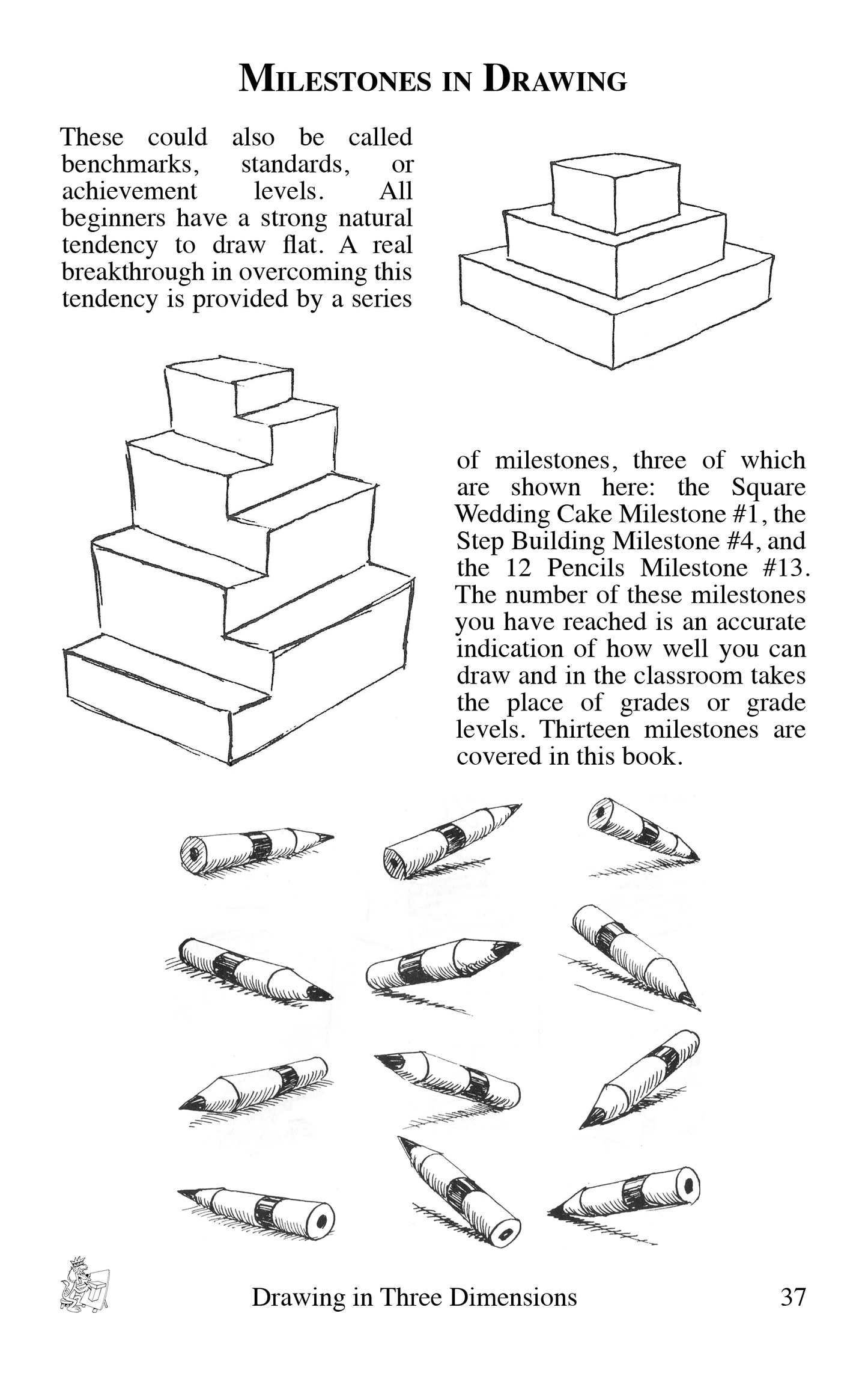 Milestones in Drawing sample page from the book Drawing in Three Dimensions by Bruce McIntyre