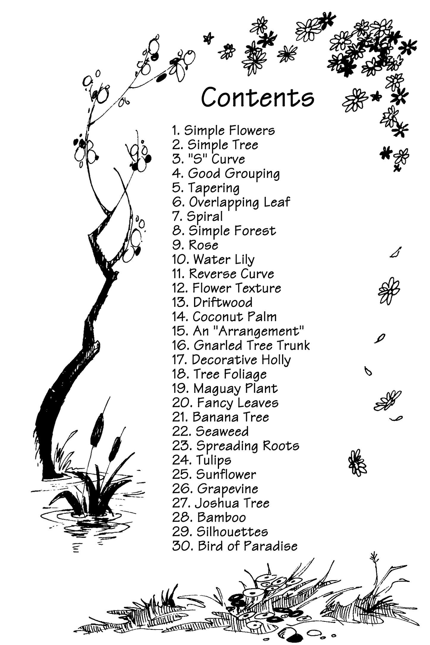 Table of contents from the book Flowers & Trees by Bruce McIntyre